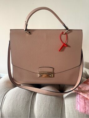 Furla Julia Medium Leather Top Handle 2-Way Satchel Crossbody Bag Moonstone PINK
